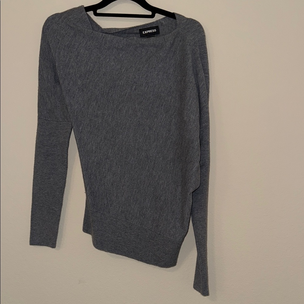 Express Women's Asymmetrical Off-the-Shoulder Gray Sweater
